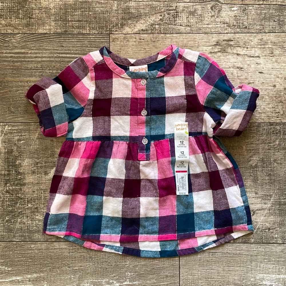 Jumping Beans Flannel 12M Girls Top - NWT